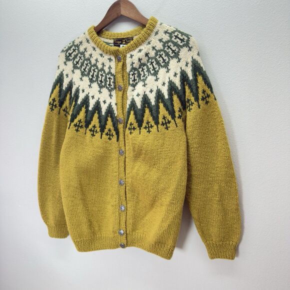 Saga Knit Fair Isle Cardigan Women’s Medium Nordic Wool Lodge Cabin Hand Knit - Picture 2 of 13